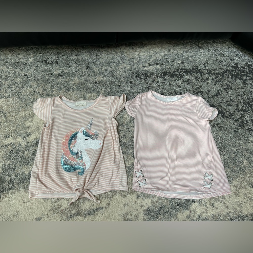 Pink Striped Unicorn and Tie Detail Tops size 7
